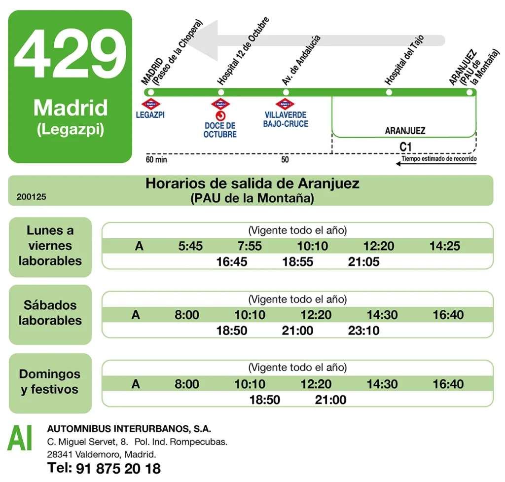 Horarios de la línea 429 en sentido Madrid