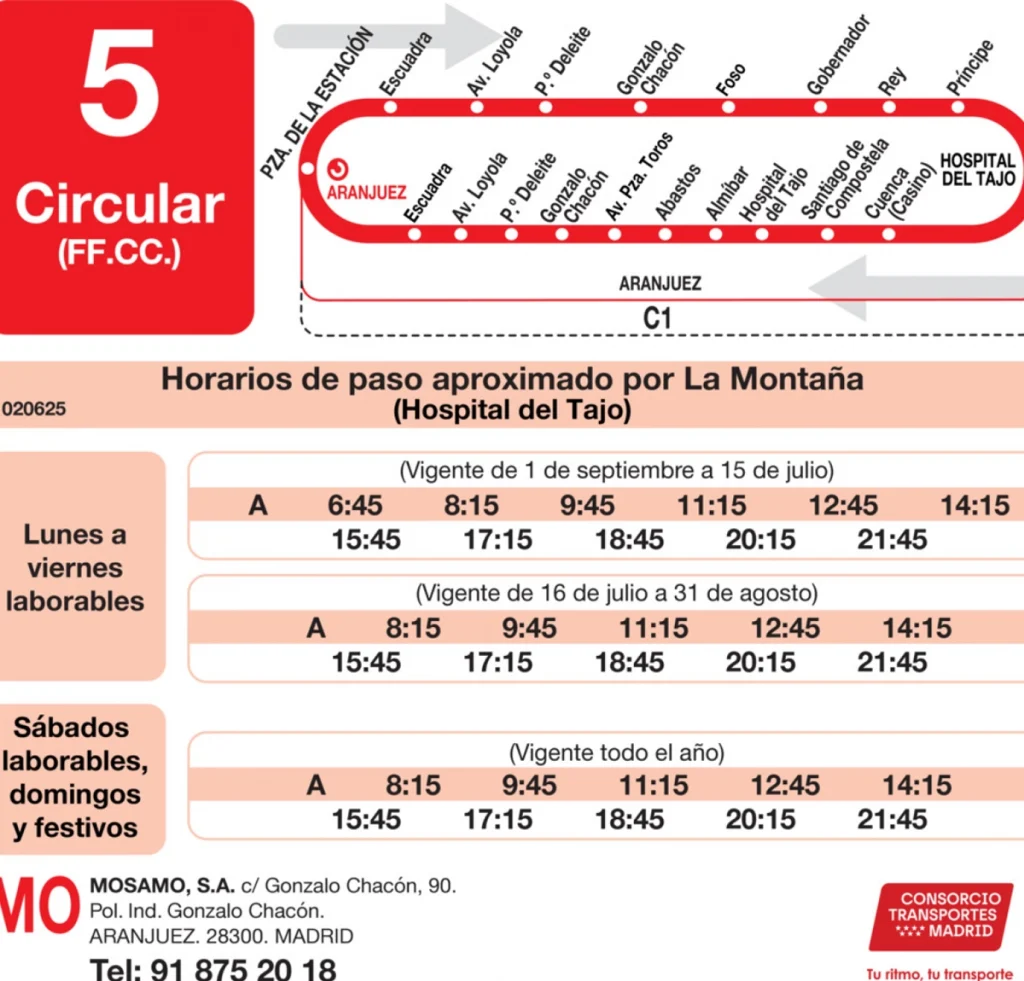 Horarios L5 Autobuses paso por Hospital hacia La estación